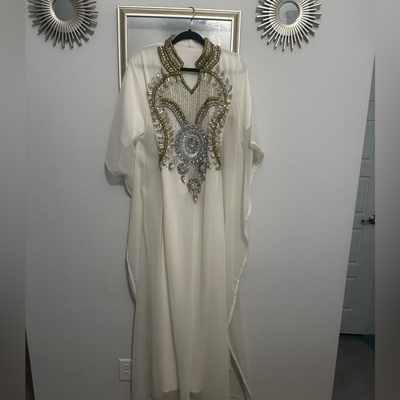 Dresses & Skirts - Embellished Ivory Caftan Dress with Gold Beading